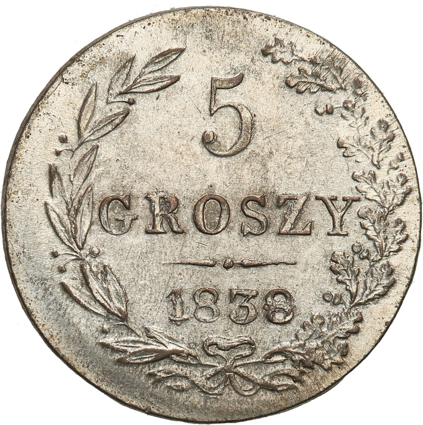 Polska XIX w./Rosja. Mikołaj I. 5 groszy 1838 MW, Warszawa. PIĘKNE I RZADKIE